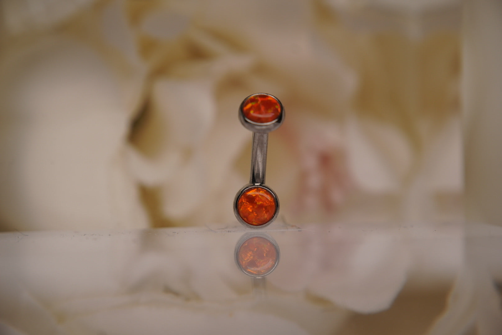 Fire Orange Opal Navel in a Bezel Setting  (4mm/4mm)