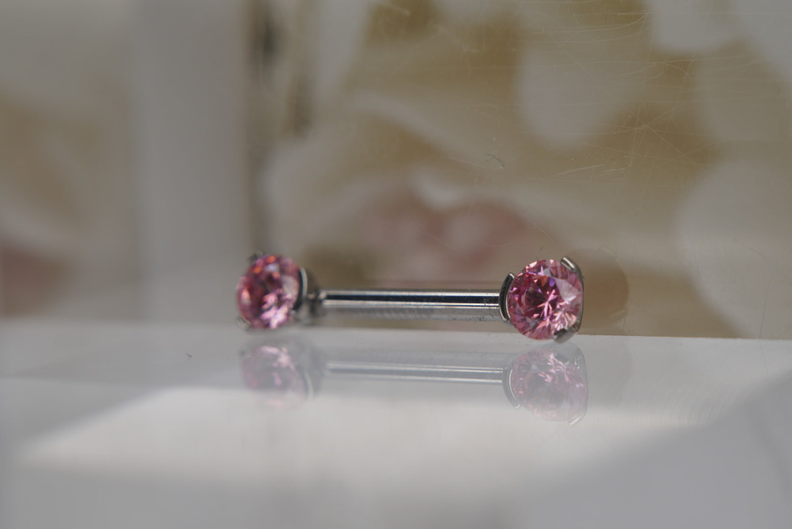 Special Pink Crystal Prong Nipple Barbell in 14g