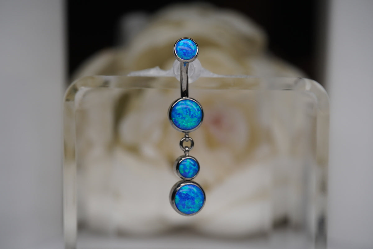 Opal Navel Dangle in a Bezel Setting  (6mm/4mm/6mm) sky blue opal