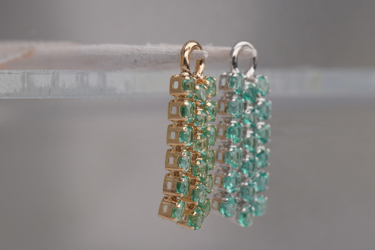 Tether 14k yellow, or white gold "Lux Fringe" charm dangle featuring (18) 1mm Prong Set Emeralds