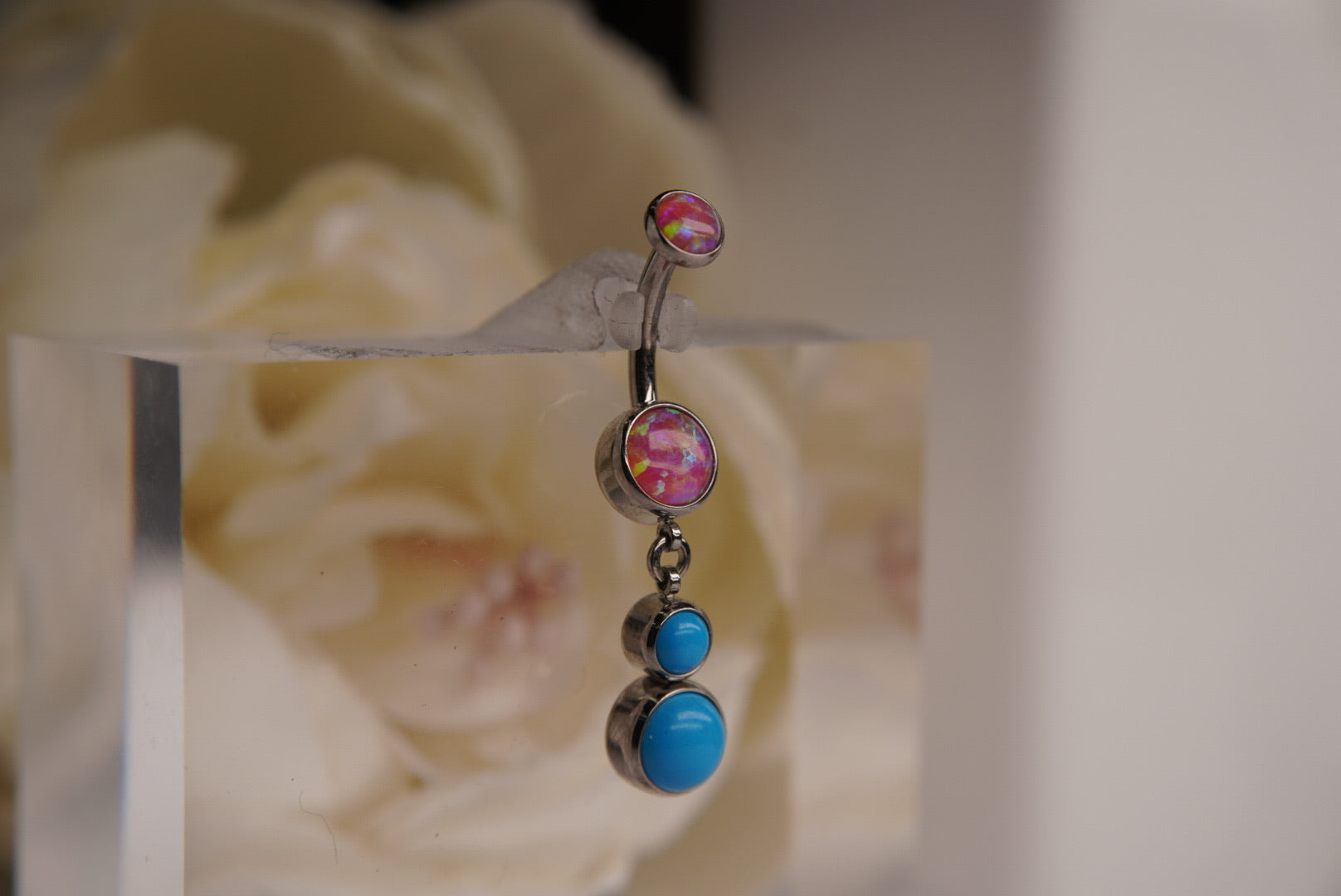 Pink Opal and Turquoise Double Gem Navel