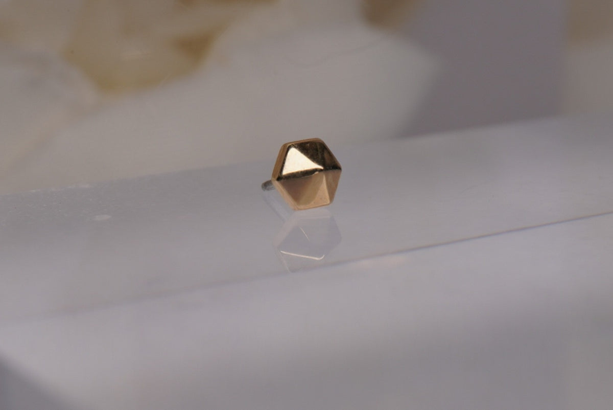 Tether 14k GOLD 3.2mm diameter "Hex Stud" in Threadless Yellow gold white gold rose gold