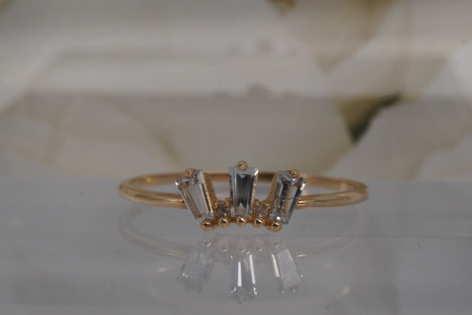 Crown Jewels Finger Ring with WHITE SAPPHIRES in Yellow Gold