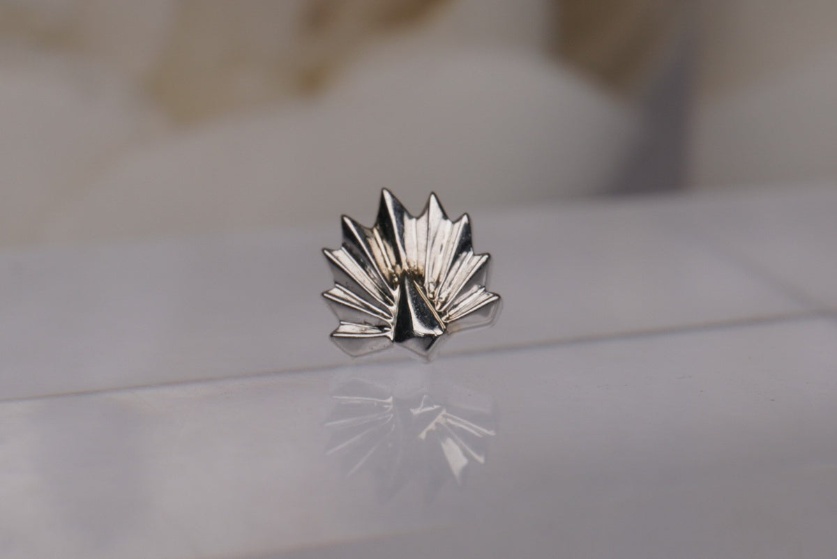 Tether 14k GOLD 6mm diameter "Deco" textured leaf Threadless Yellow gold white gold rose gold