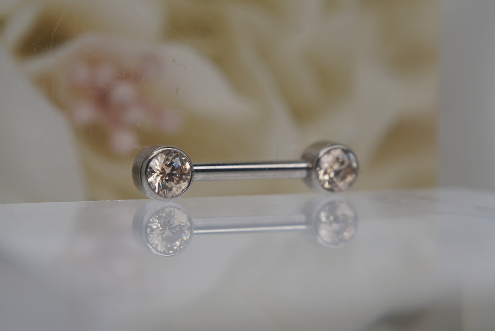 Fancy Champagne Crystal Bezel Nipple Barbell in 14g