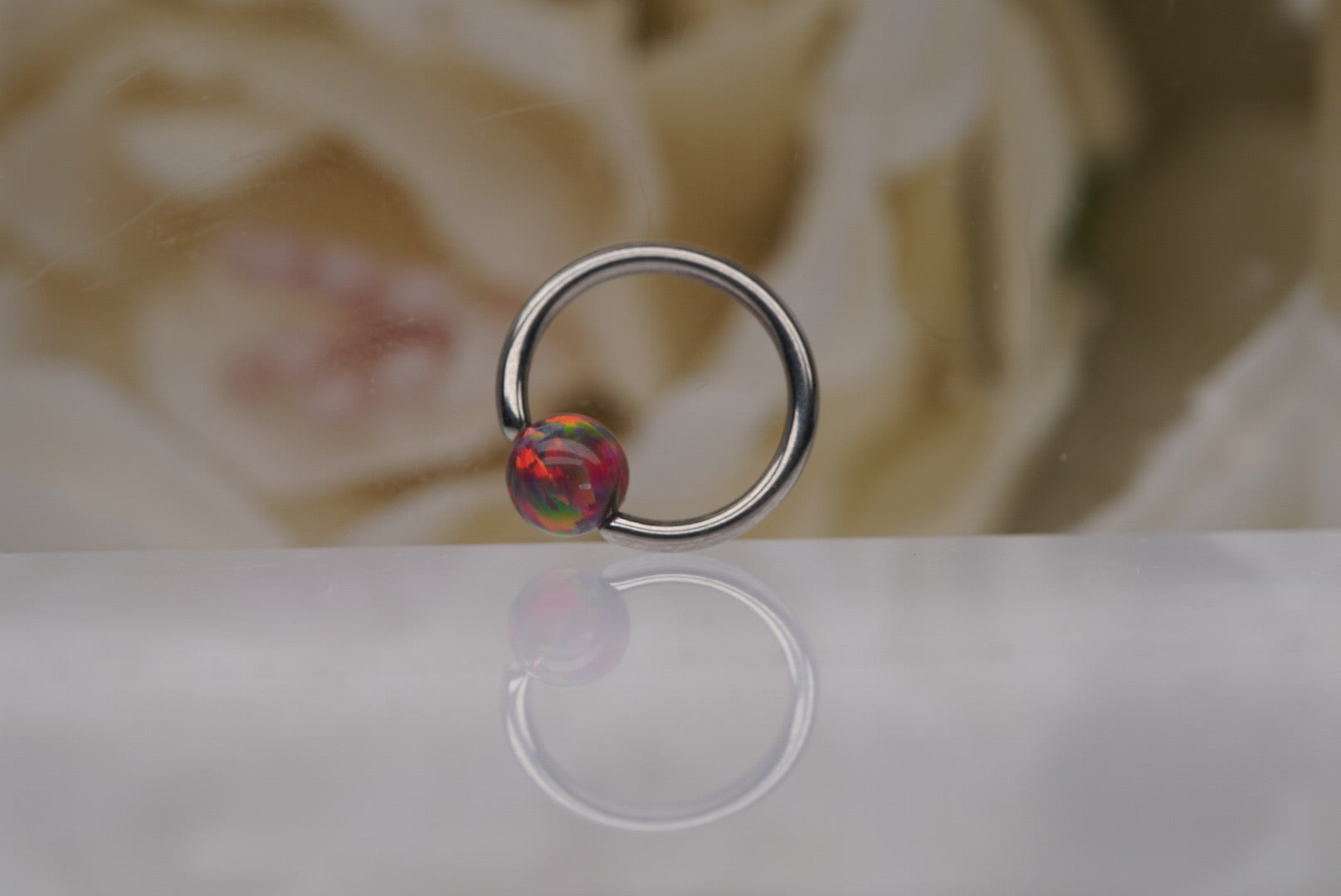 3mm Captive Bead- Fire Red Opal