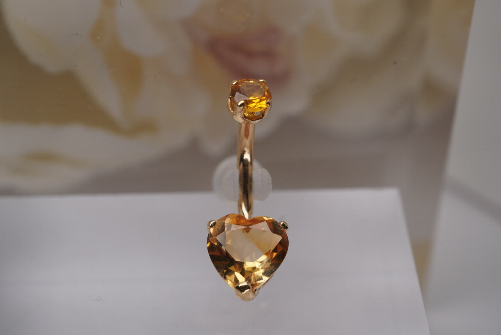 Heart Amber Swarovski Crystal in Yellow Gold Navel 14g 3/8"