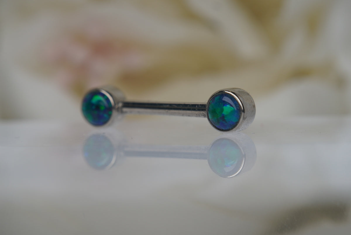 Black Opal Bezel Nipple Barbell in 14g