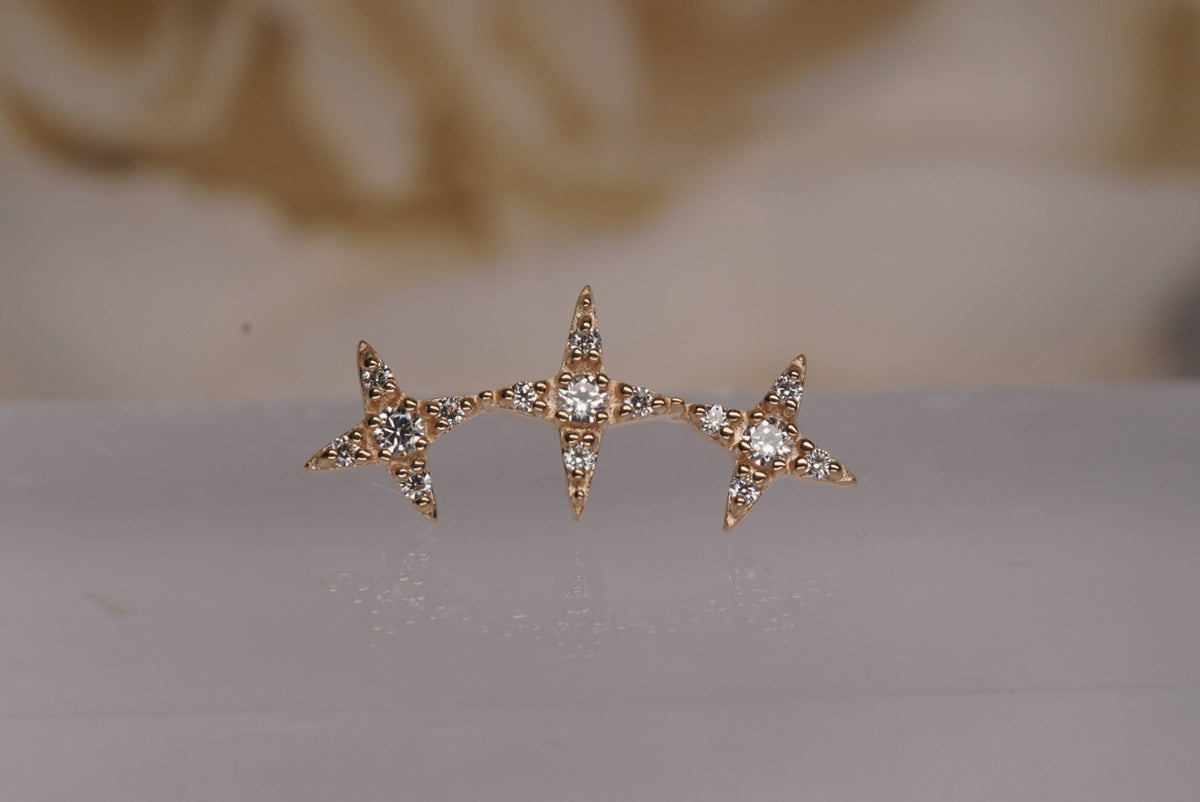 Ember 14k "Jackpot" THREADLESS with crystals in Yellow gold piercing