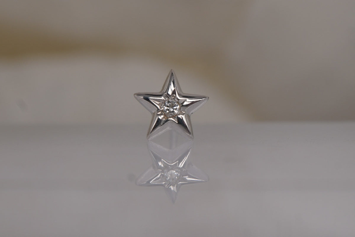 Buddha Jewelry Organics 14k 4x4mm "Starstruck" THREADLESS with a Crystal white gold