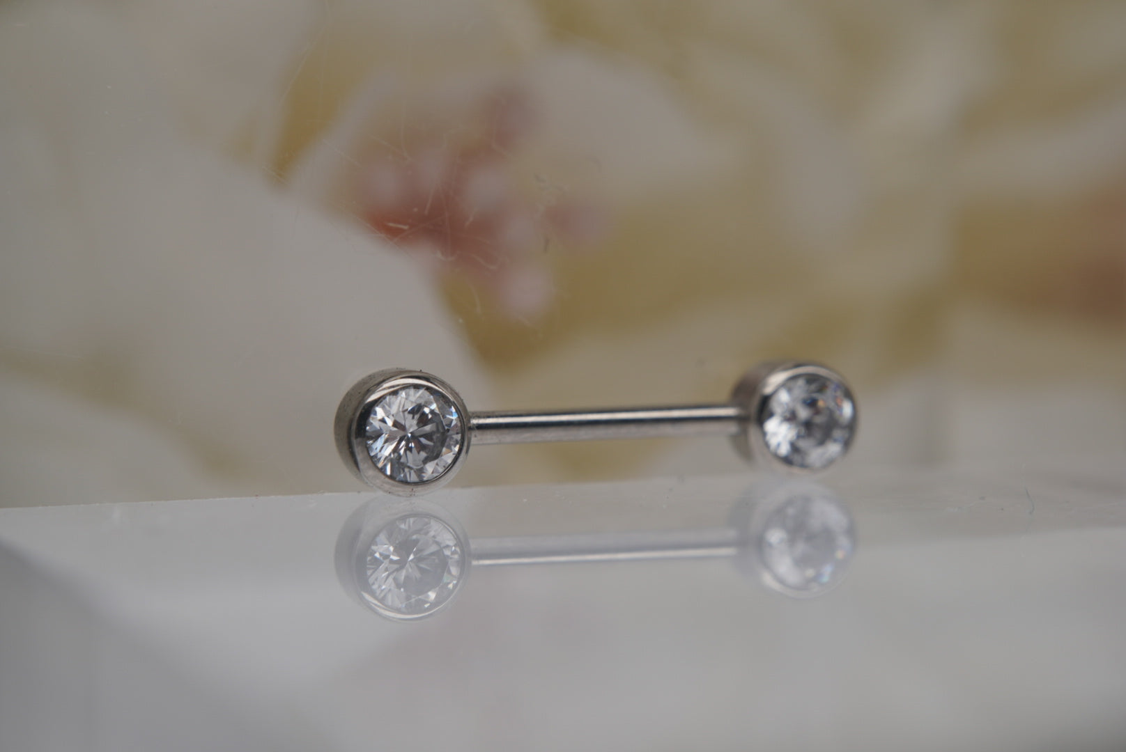 White Crystal Bezel Nipple Barbell in 14g