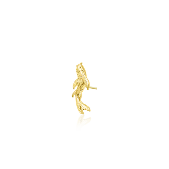 Junipurr 14k gold 3x8mm "Koi" fish in yellow gold, stock image, left orientation