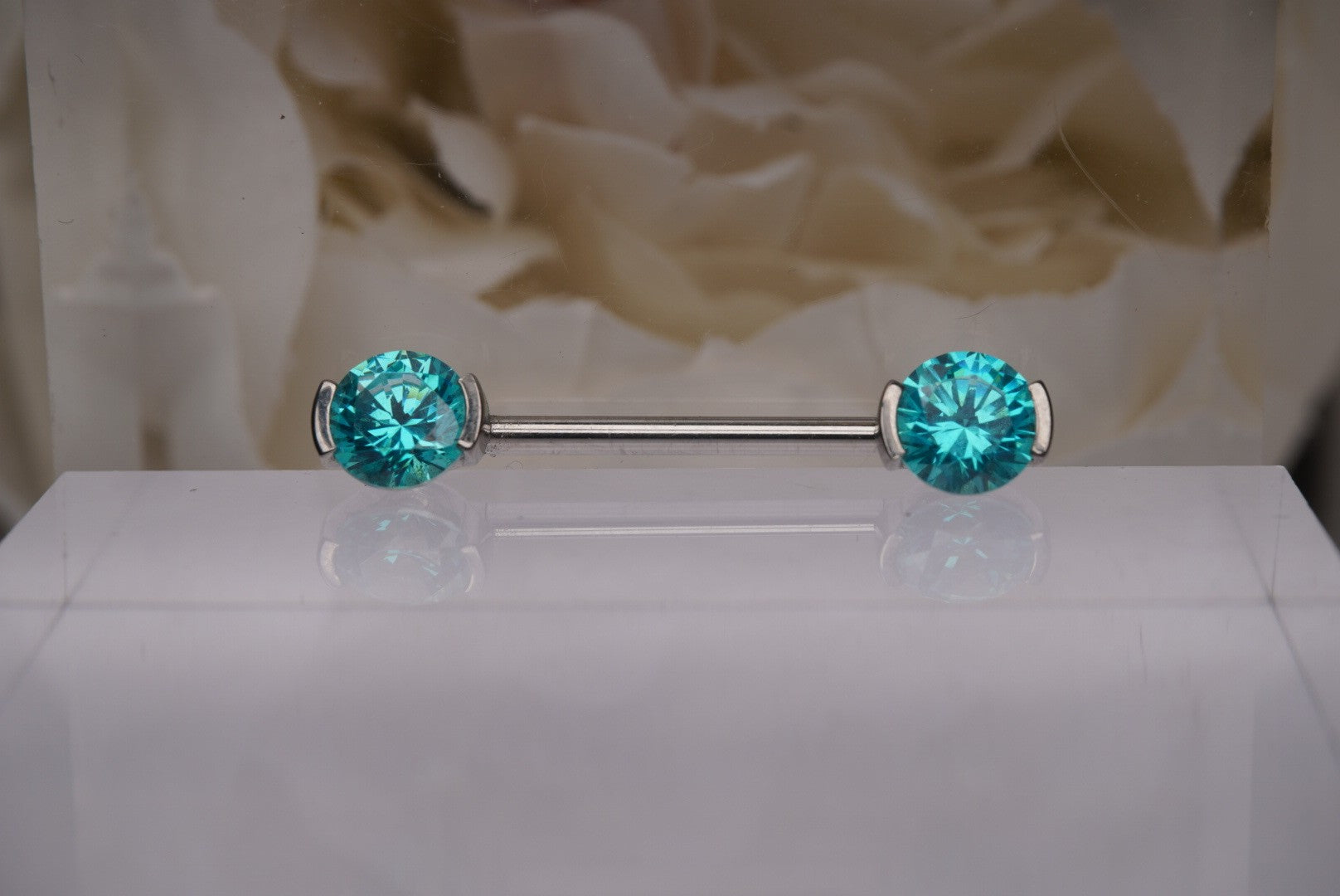 Mint Green Crystal 6mm Prong Nipple Barbell in 14g