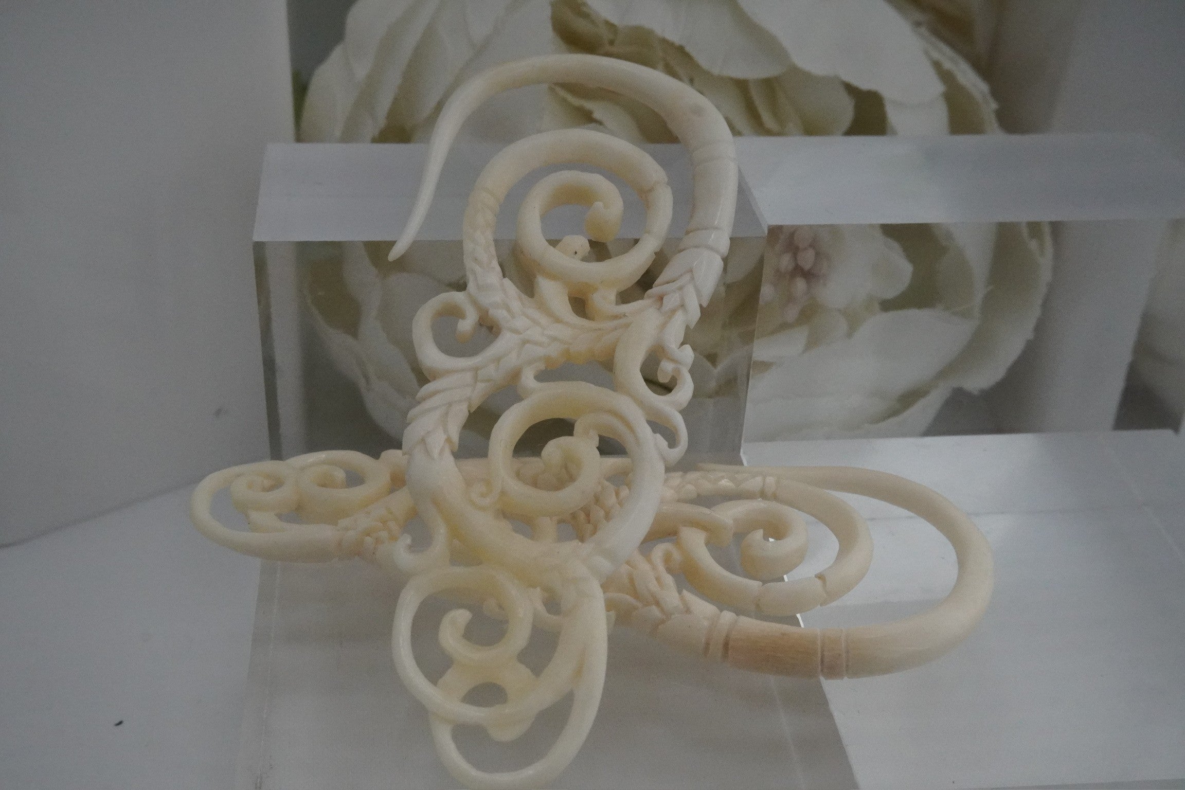 Dragon Scale Filigree Hangers in White Horn - 8g