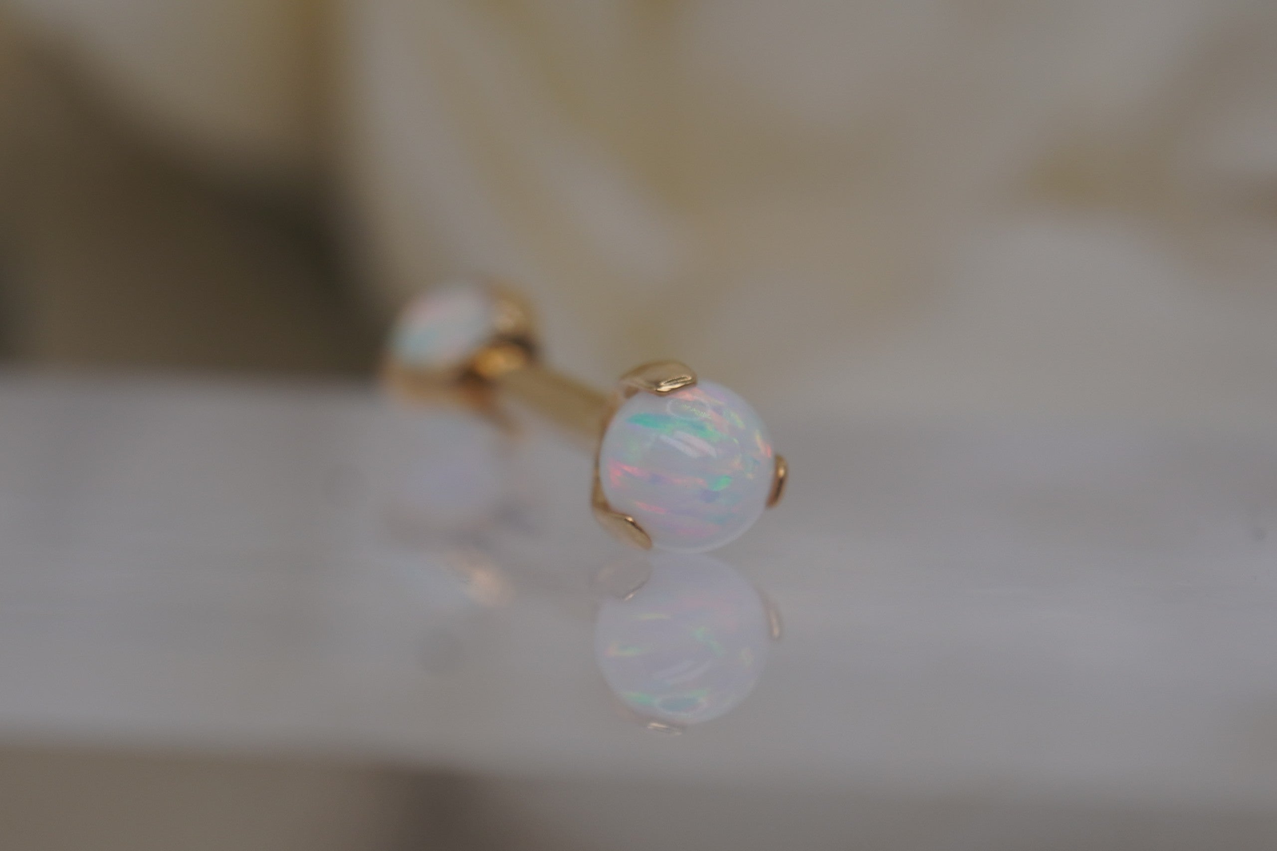 Prong Set 4mm White Opal Barbell