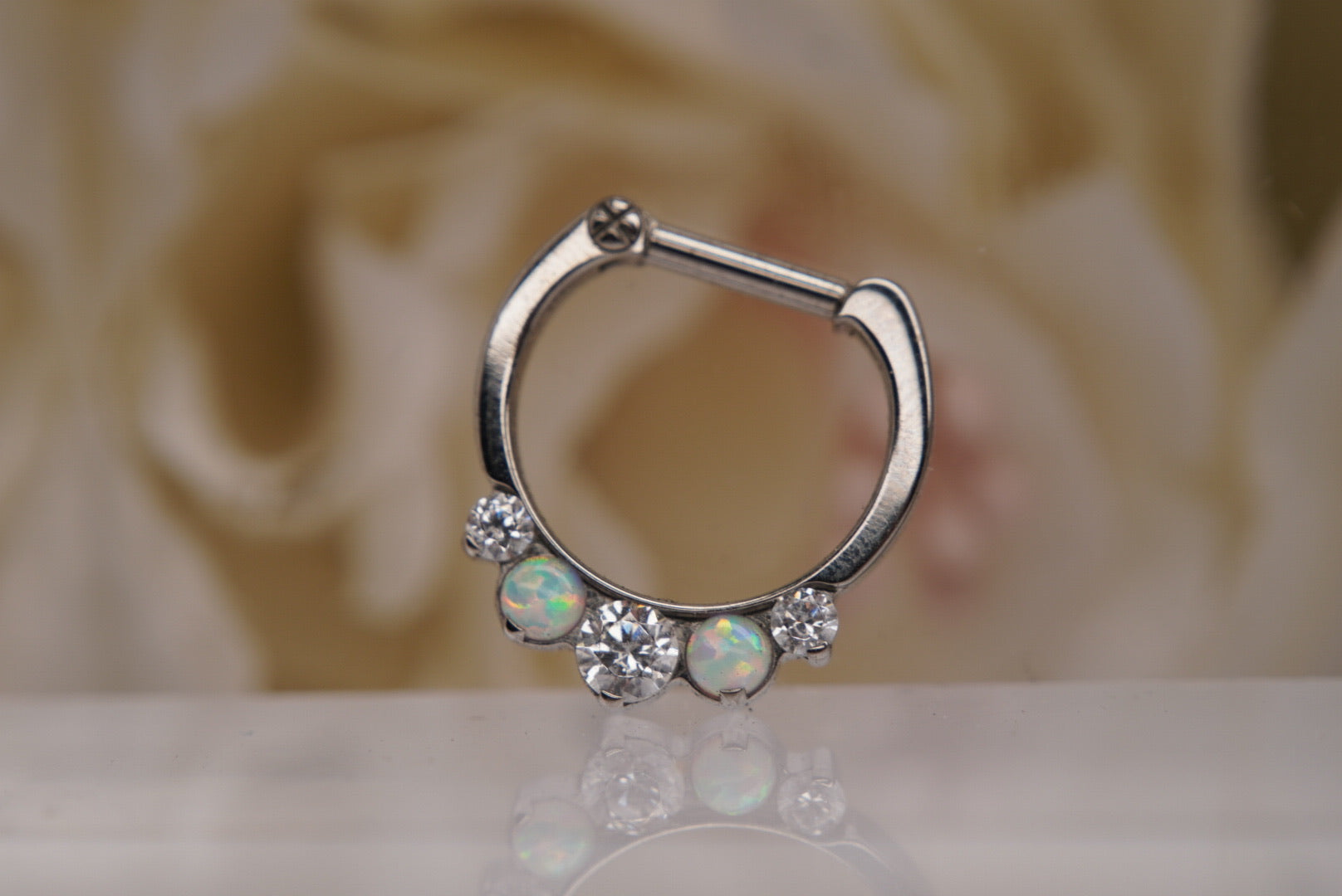 5 Gem White Opals & White Crystals Clicker in 16g