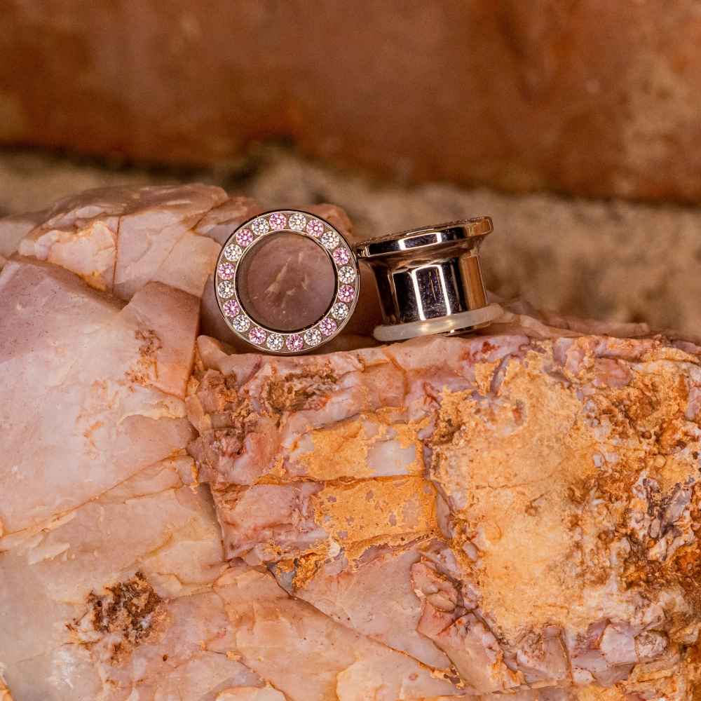 Gemmed Eyelets in Pink & White -  1/2"