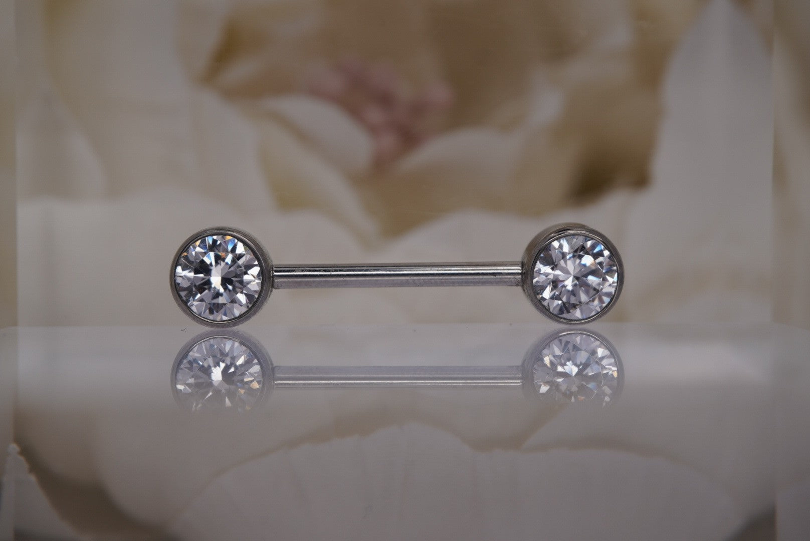 White 6mm Crystal Bezel Nipple Barbell in 14g