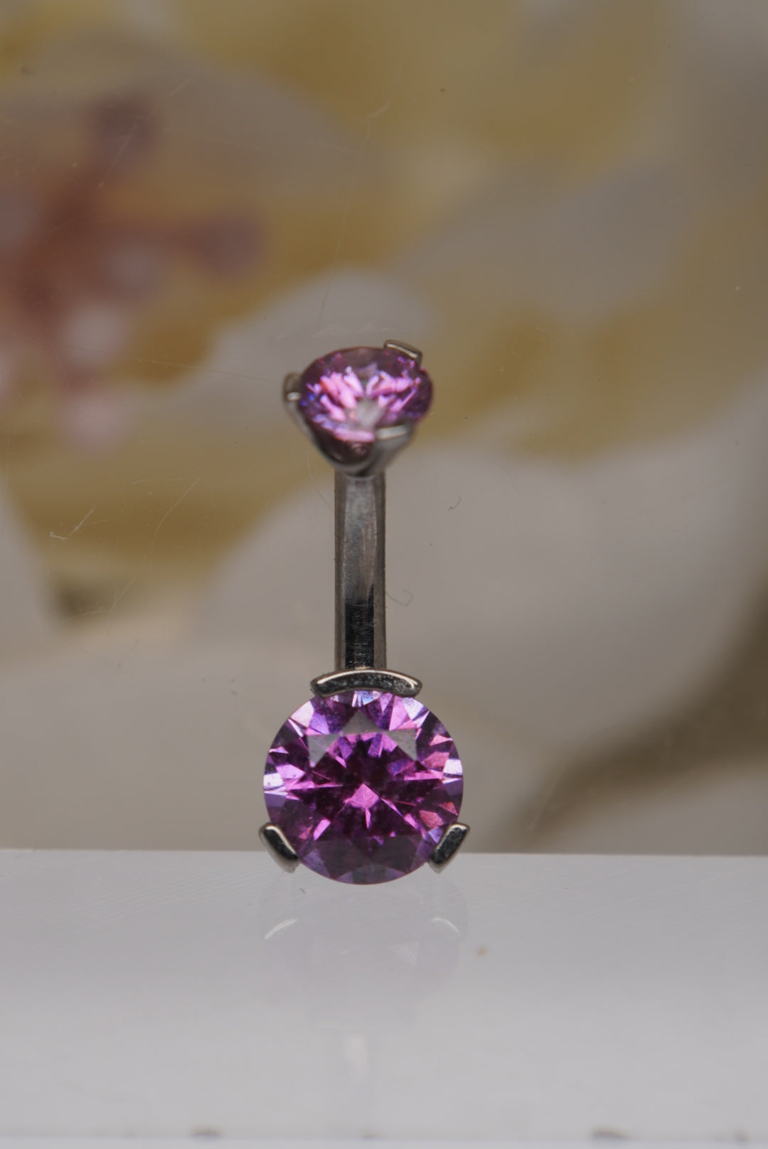 Fancy Purple Crystal Navel in a Prong Setting  (4mm/6mm)