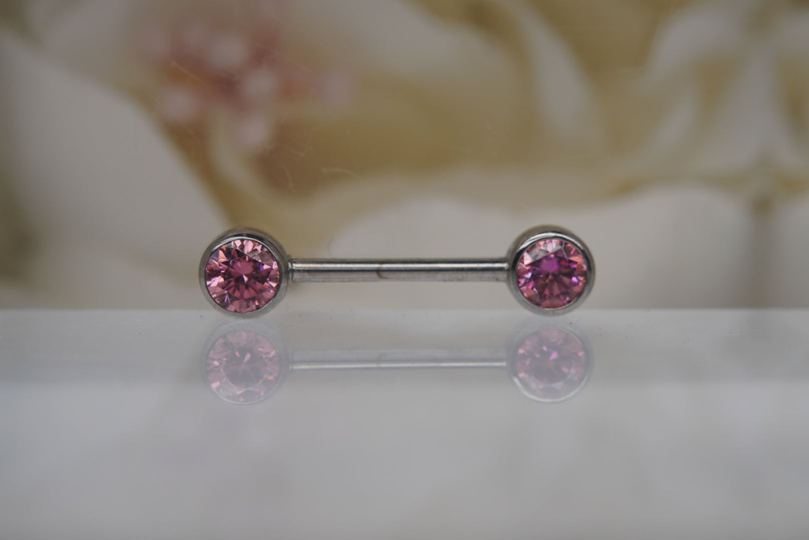 Special Pink Crystal Bezel Nipple Barbell in 14g