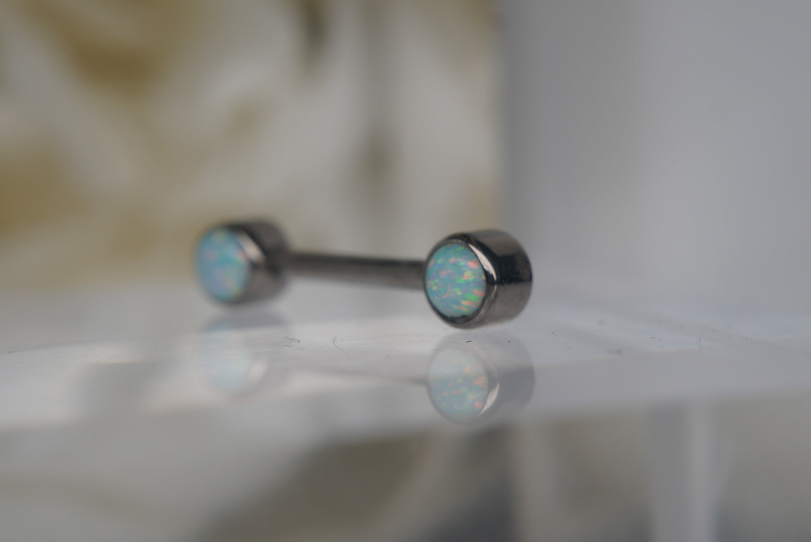 White Opal Bezel Nipple Barbell in 12g