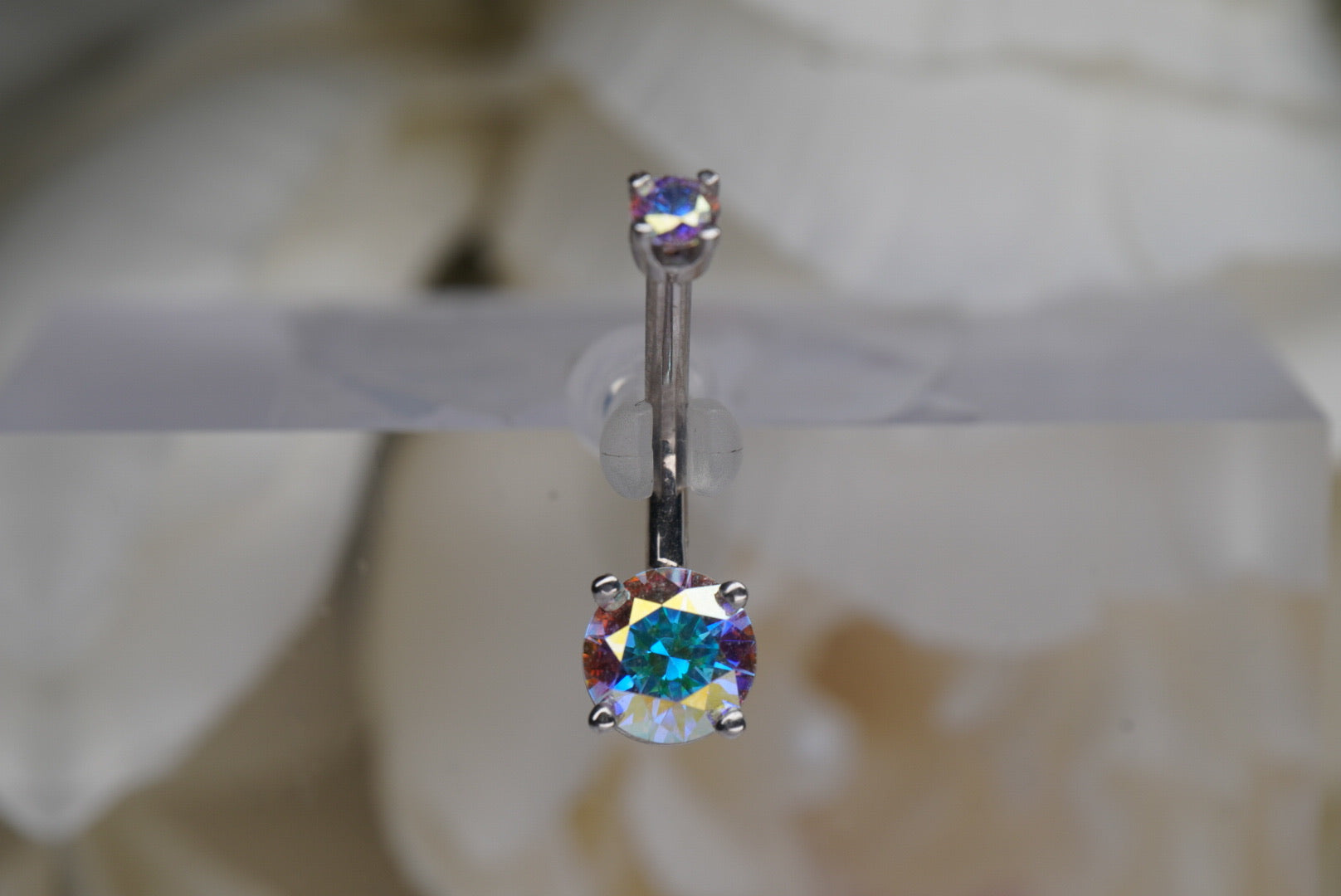 Aurora Borealis Prong Navel in White Gold