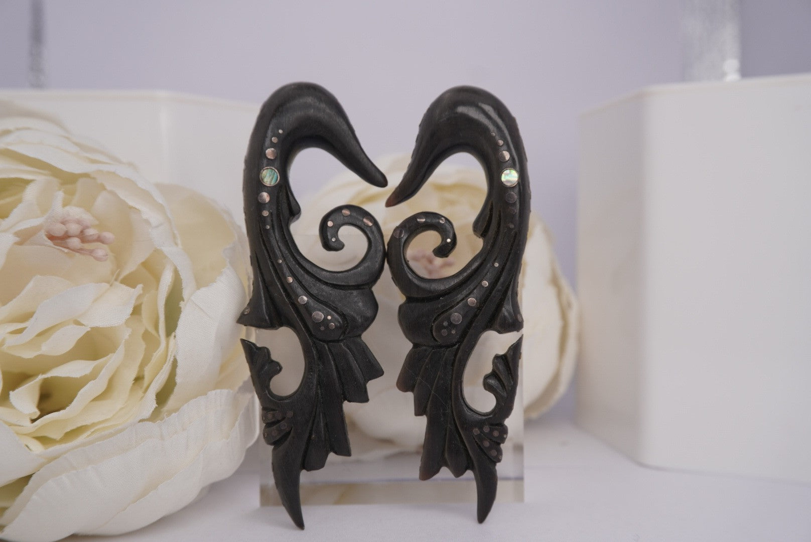 Blackened Wood Hangers with Abalone- 1/2"