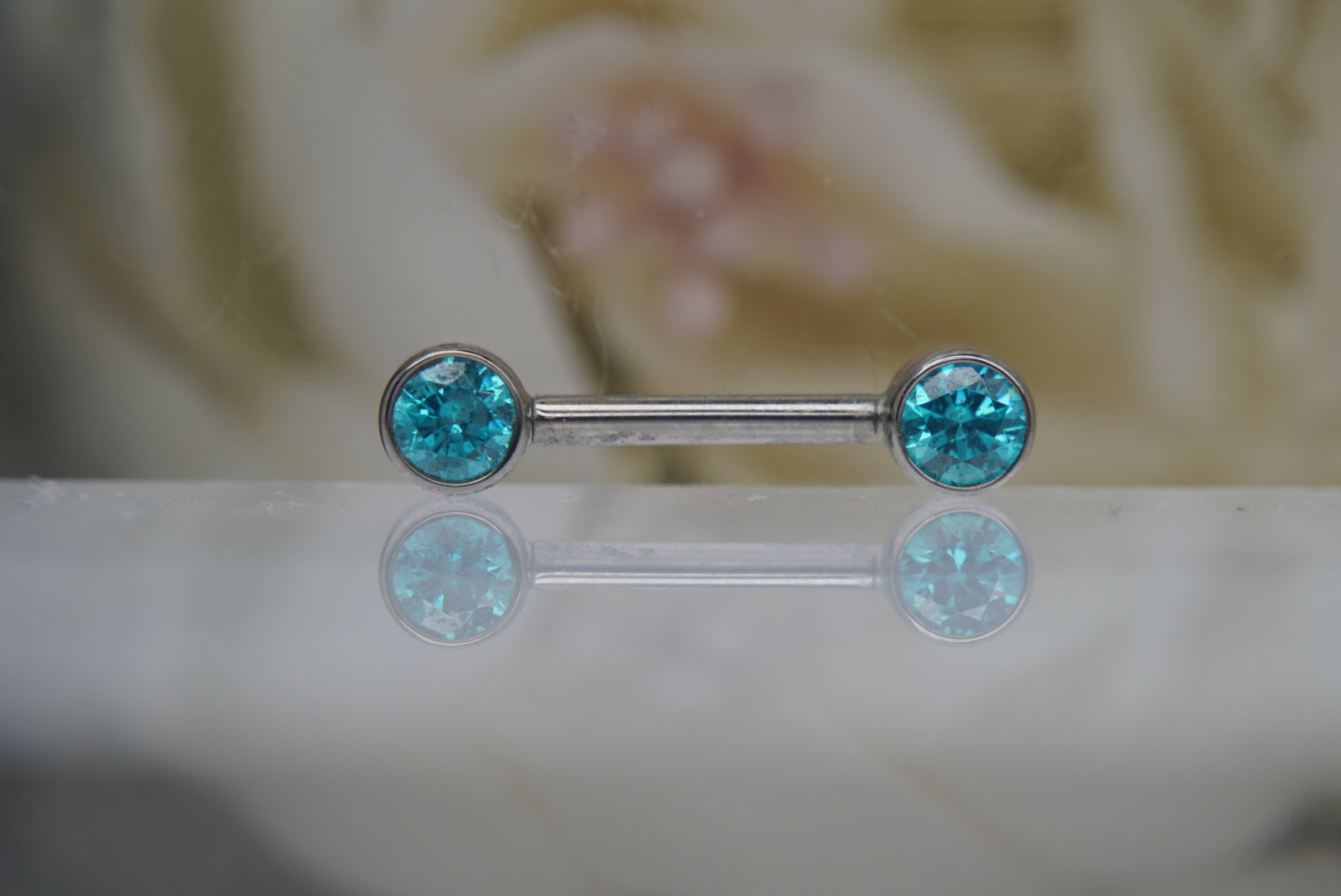 Mint Green Crystal Bezel Nipple Barbell in 14g