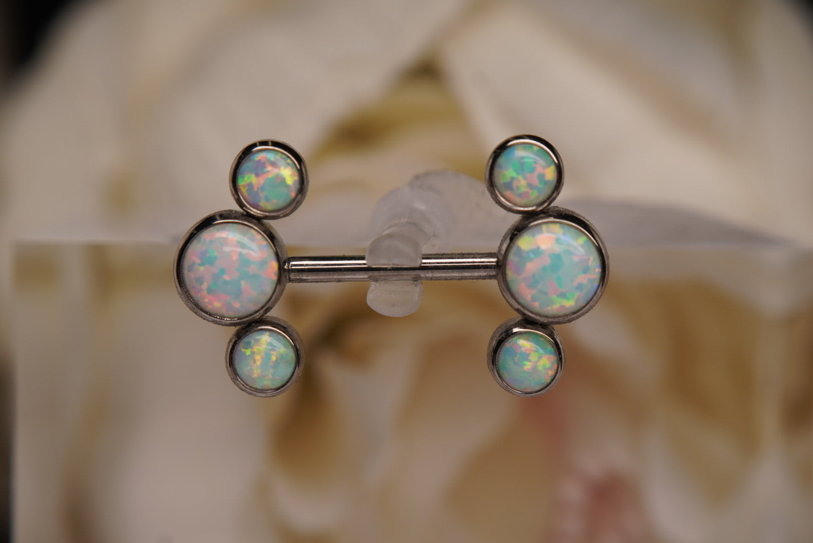 Prium Nipple Barbell in White Opals 14g 1/2"