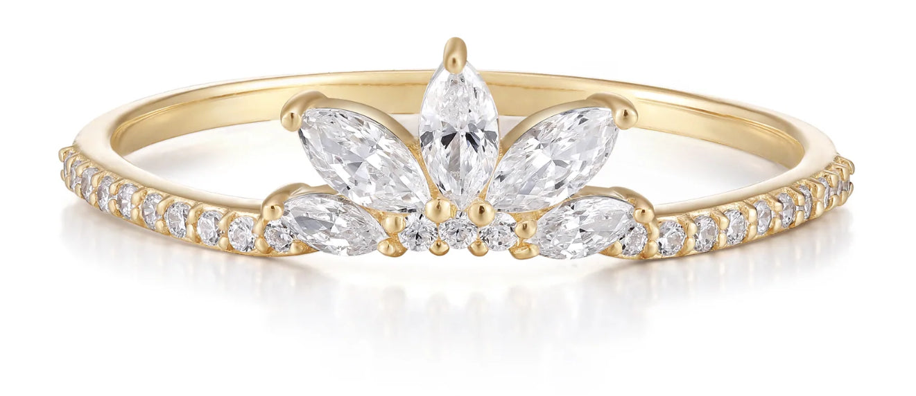 Valentina Finger Ring with GENUINE DIAMONDS in Yellow Gold