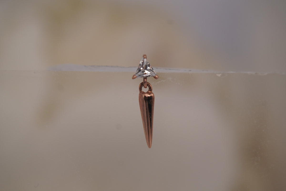 Buddha Jewelry Organics 14k 3.5x10mm "Saint" dangle with Crystals THREADLESS in rose gold