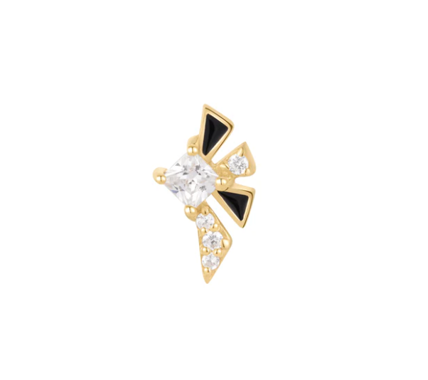 Powerhouse | Buddha Jewelry | 14k Gold White Crystal & Black Enamel Threadless Piercing Jewelry