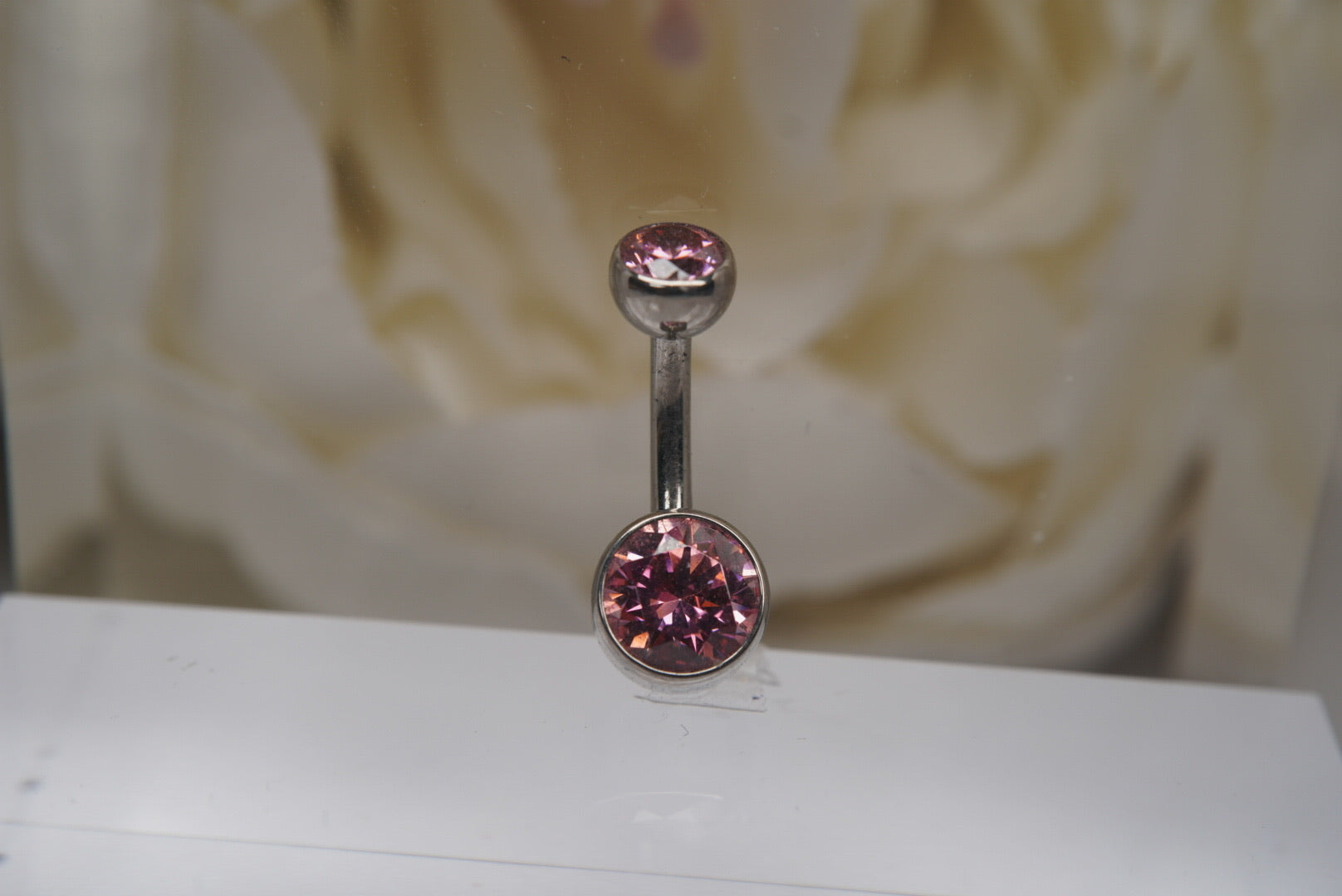 Special Pink Crystal Navel in a Bezel Setting  (4mm/6mm)