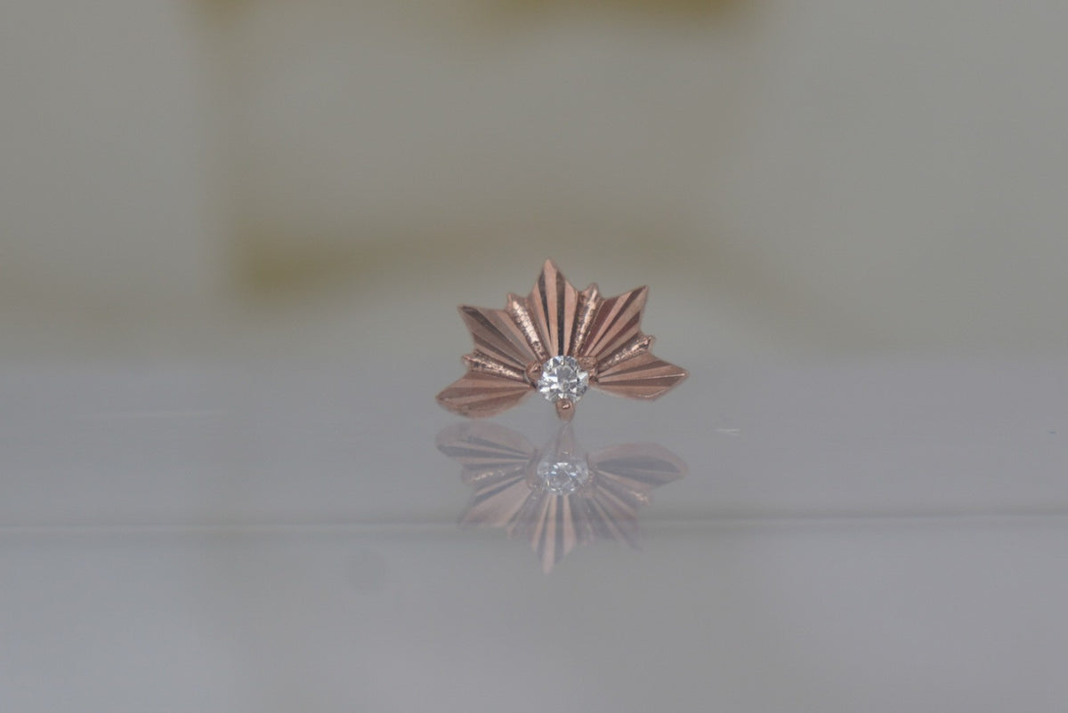 Buddha Jewelry Organics 14k 4.3 x 3.8mm "Surrender" THREADLESS with a crystal Yellow gold white gold rose gold