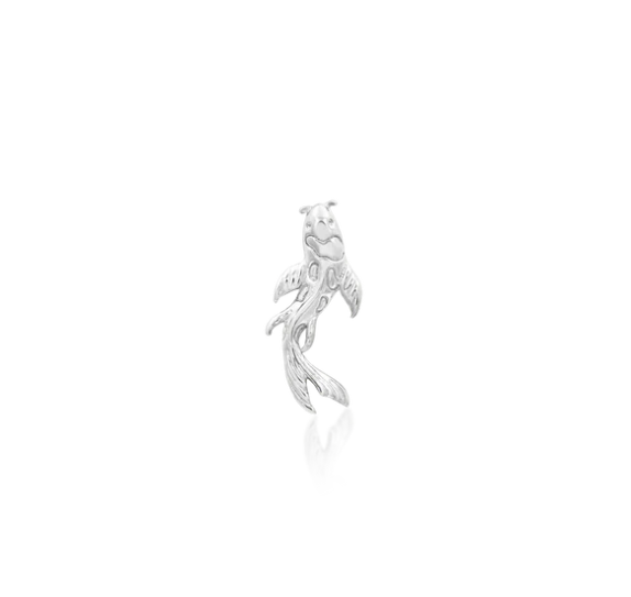 Junipurr 14k gold 3x8mm "Koi" fish in white gold, stock image, left orientation