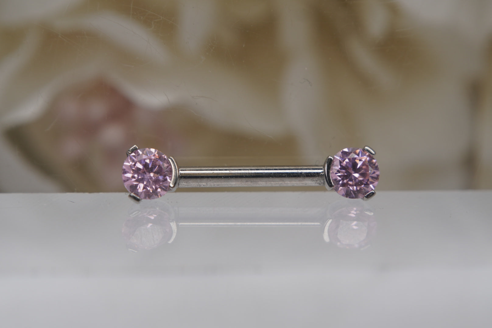 Pink Crystal Prong Nipple Barbell in 14g