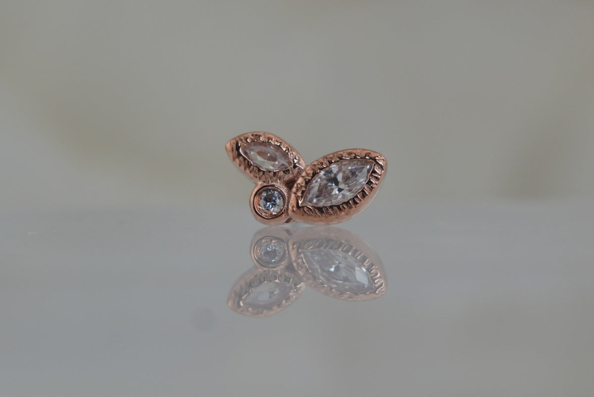 Buddha Jewelry Organics 14k 3x6mm "Impulse" THREADLESS with Crystals in Yellow gold white gold rose gold