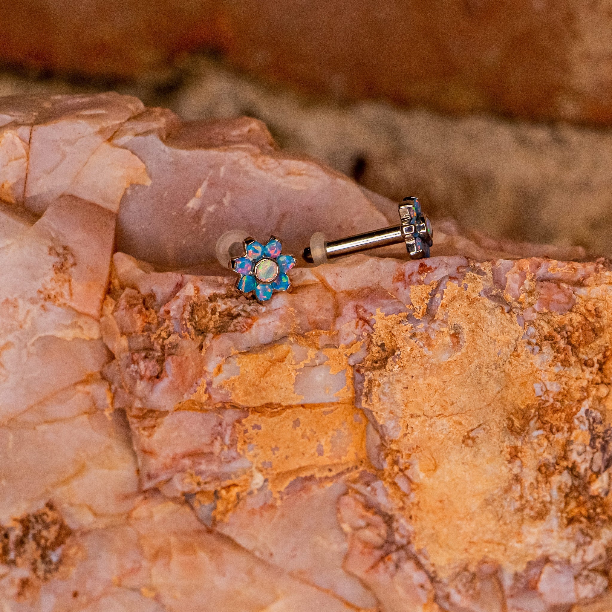 Flower Plugs with Teal Opals- 12g