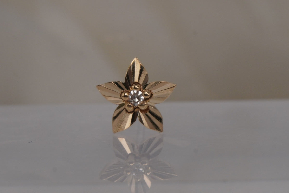 Buddha Jewelry 14k Gold "Lula" with a GENUINE Diamond - THREADLESS yellow gold