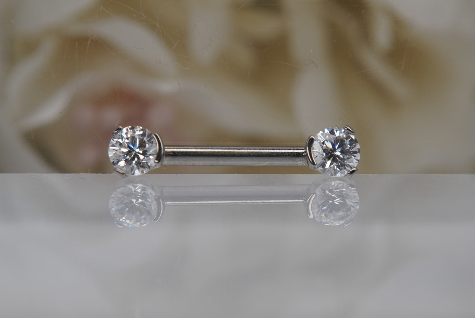 White Crystal Prong Nipple Barbell in 12g