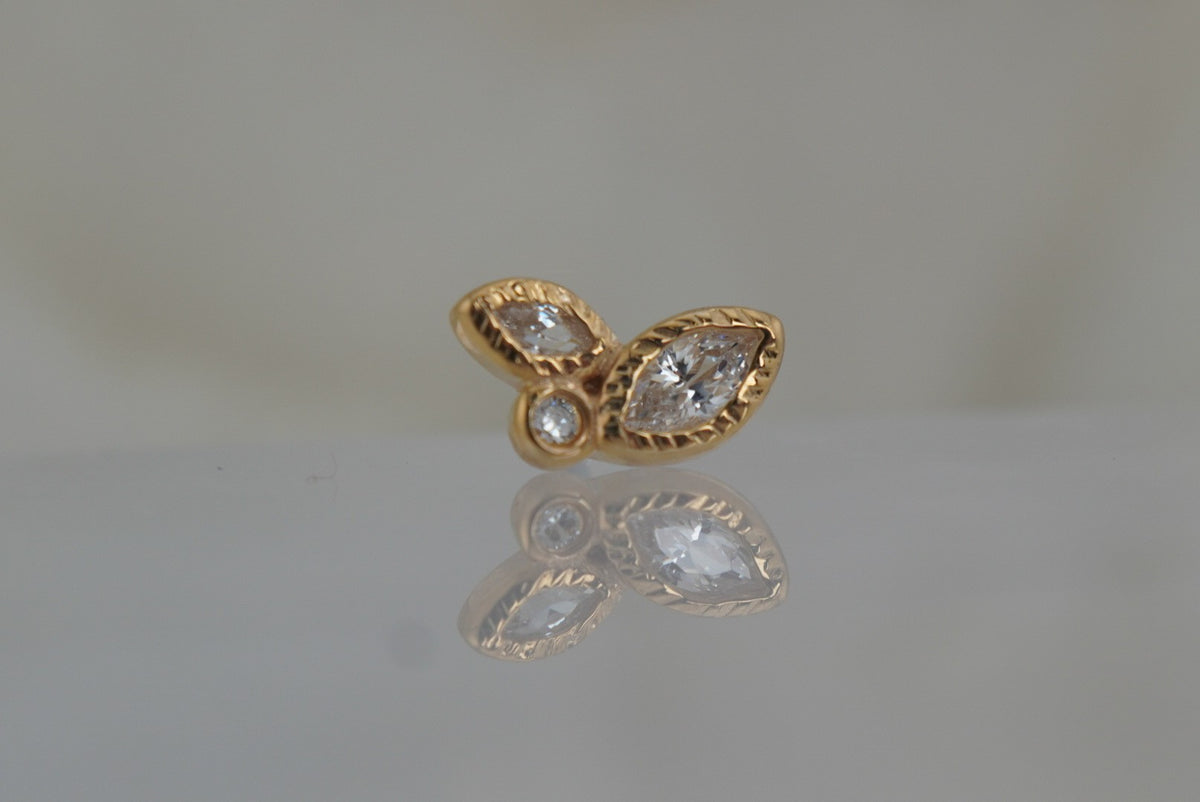 Buddha Jewelry Organics 14k 3x6mm "Impulse" THREADLESS with Crystals in Yellow gold white gold rose gold