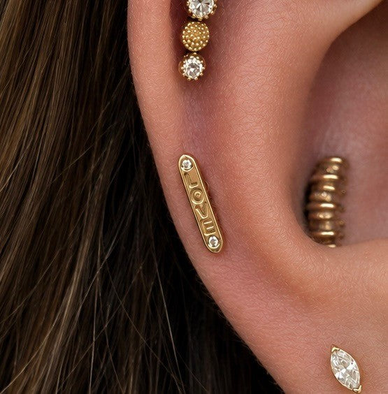 Buddha Jewelry 14k Gold "LOVE" with Diamonds in THREADLESS in yellow gold helix