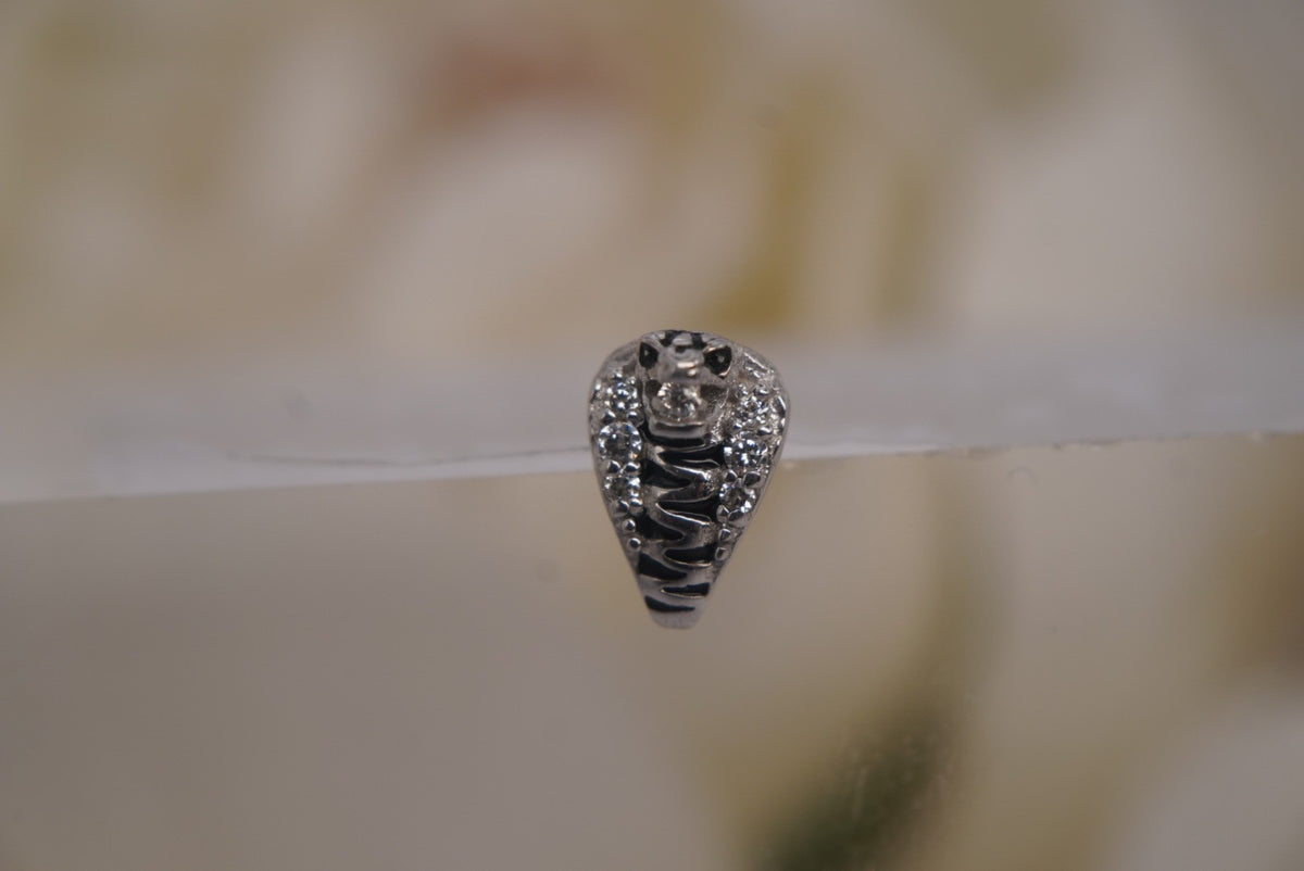 Buddha Jewelry Organics 14k 7x5.5mm "Savage" with Crystals THREADLESS in white gold