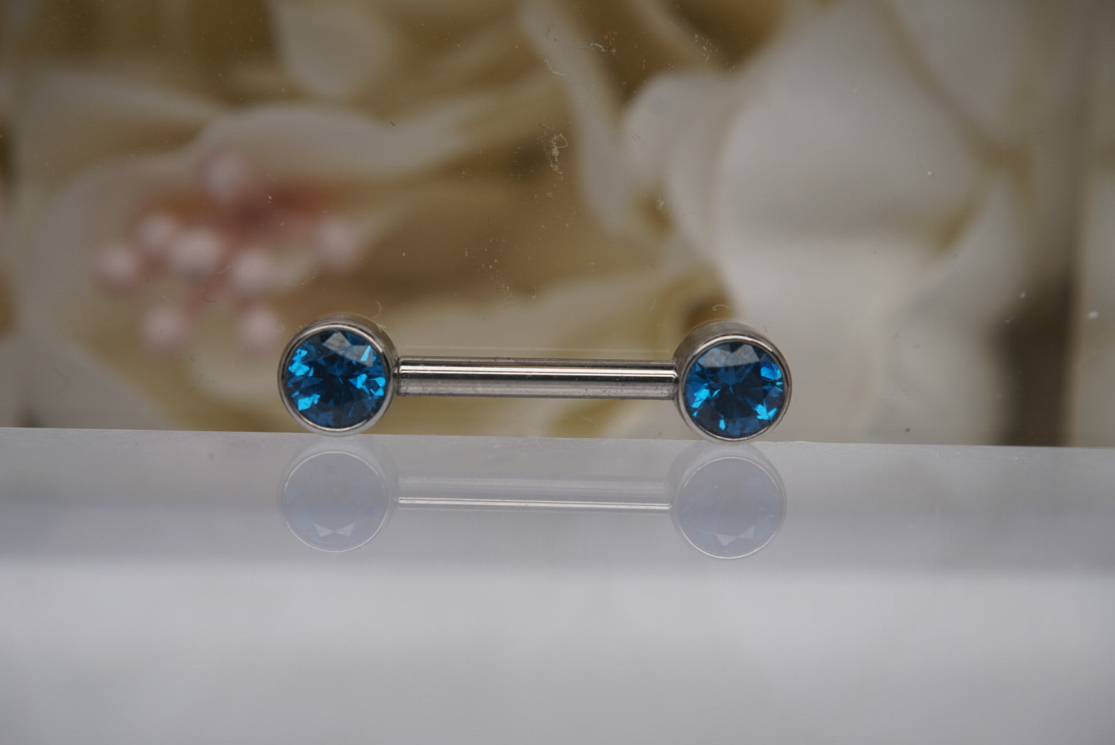 London Blue Crystal Bezel Nipple Barbell in 14g