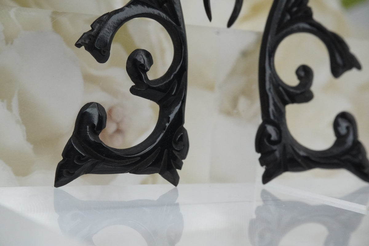 close up Blackened Wood Filigree showing detailed carving