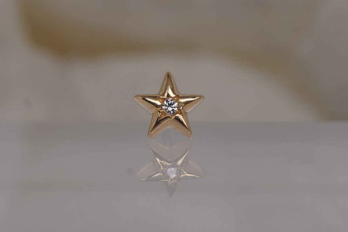 Buddha Jewelry Organics 14k 4x4mm "Starstruck" THREADLESS with a Crystal yellow gold