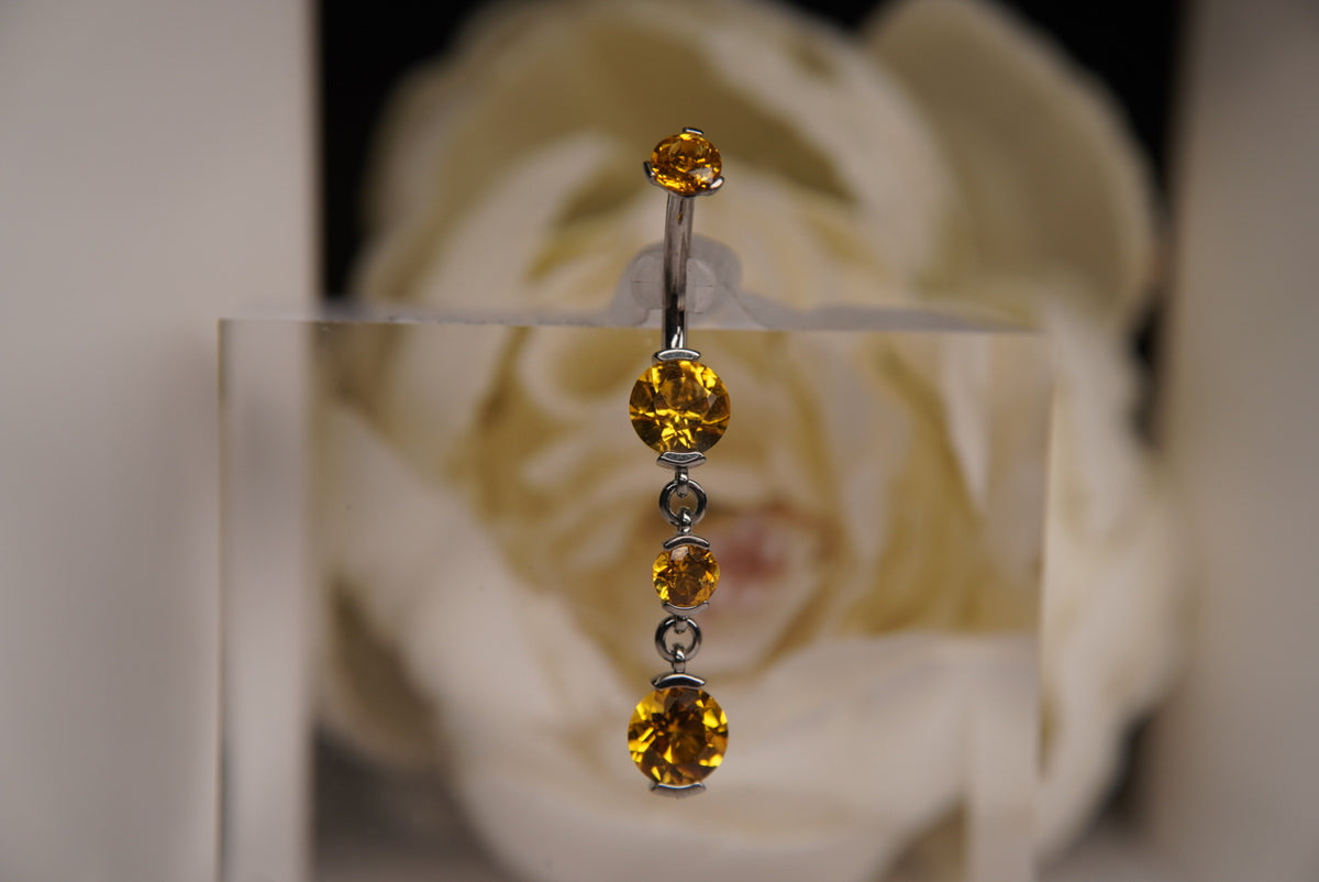 Navel Dangle in a Prong Setting  (6mm/4mm/6mm) yellow