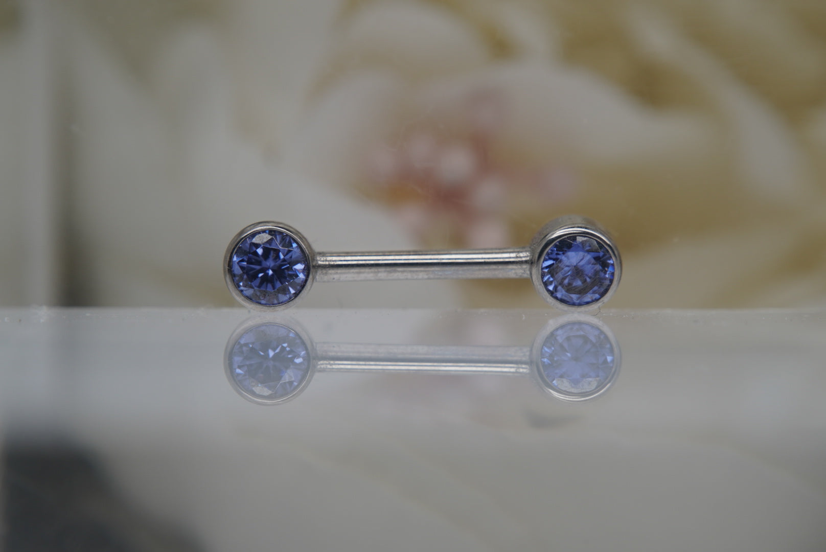 Tanzanite Crystal Bezel Nipple Barbell in 14g