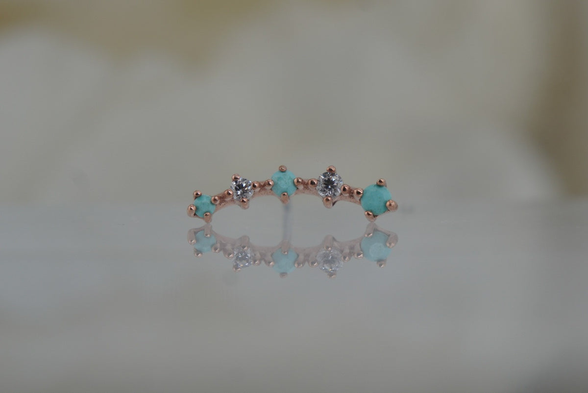Buddha Jewelry 14k Gold "Flow" with Genuine Turquoise in VARIOUS gold colors- THREADLESS Yellow gold white gold rose gold