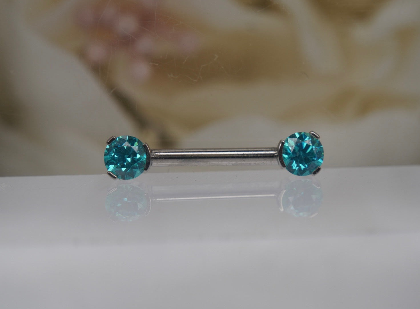 Mint Green Crystal Prong Nipple Barbell in 14g